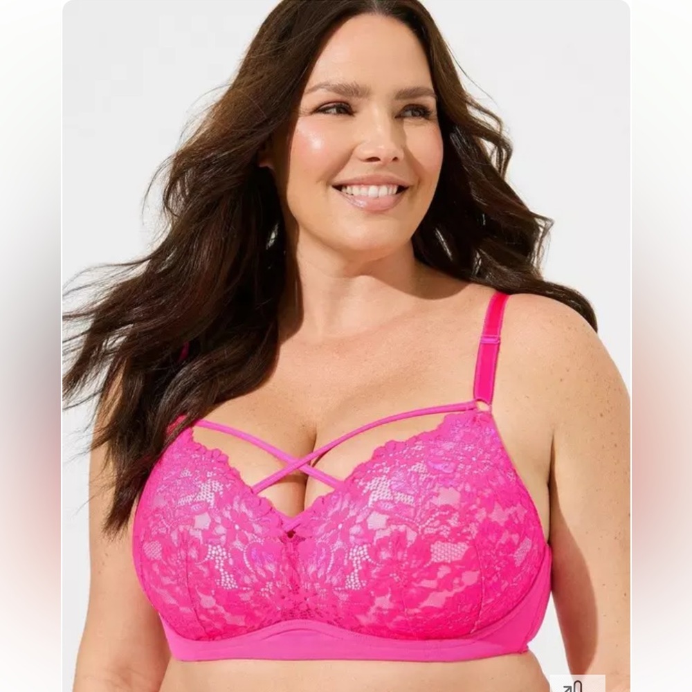 Torrid Pink Lace Bra with Underwire Support 46DD
